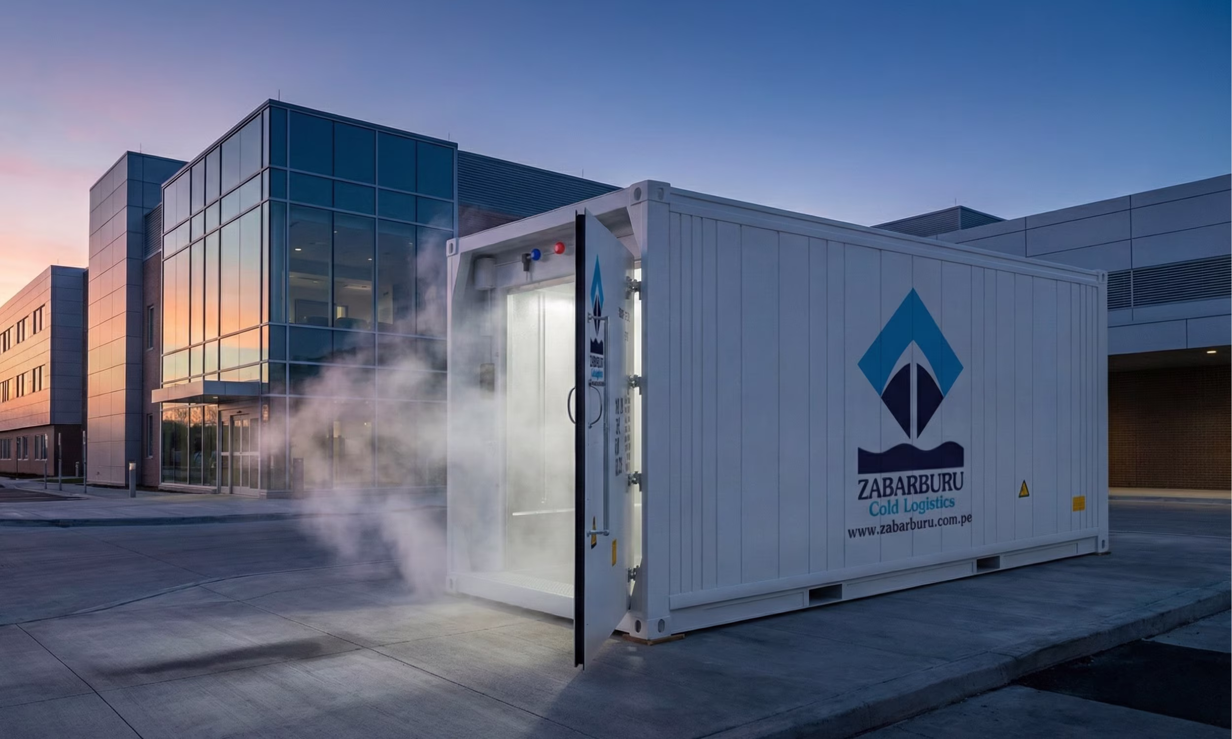 Contenedor refrigerado IcyFreeze a fueras de un hospital